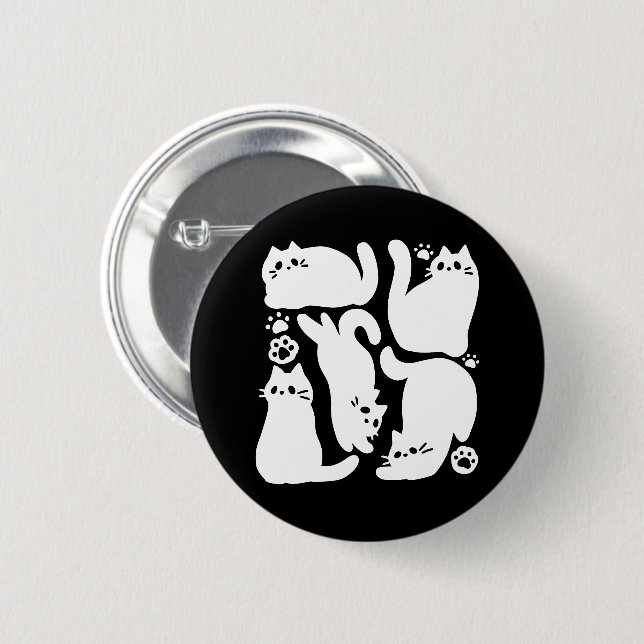 White Kitten Silhouetten - Niedliches Feline Desig Button (Vorne & Hinten)