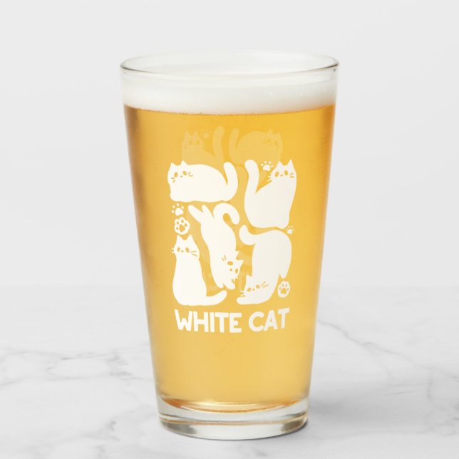 White Kitten Silhouetten - Niedliches Feline Desig Glas (Vorne (Gefüllt))