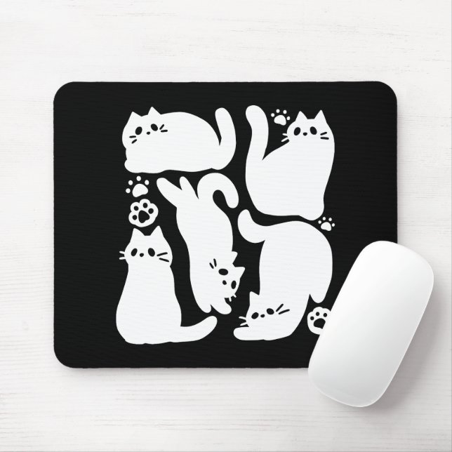 White Kitten Silhouetten - Niedliches Feline Desig Mousepad (Mit Mouse)