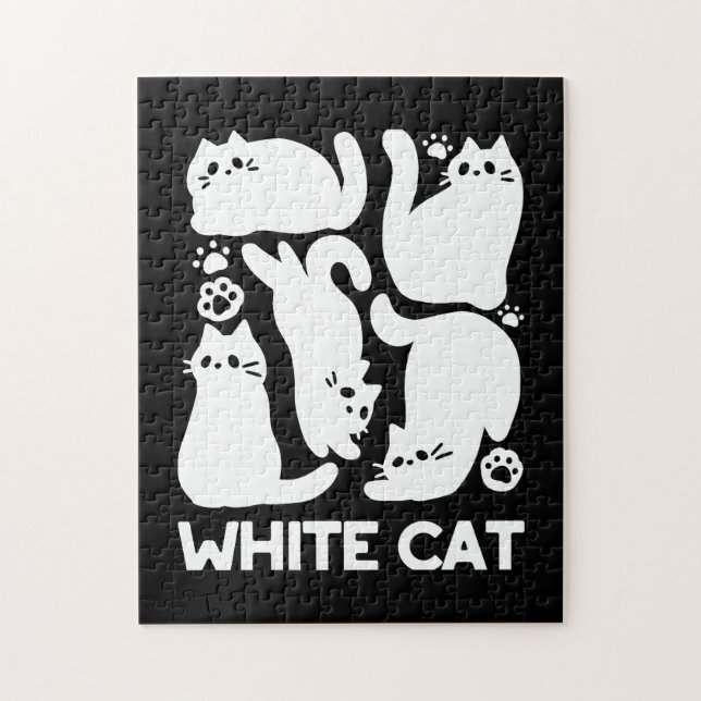 White Kitten Silhouetten - Niedliches Feline Desig Puzzle (Vertikal)