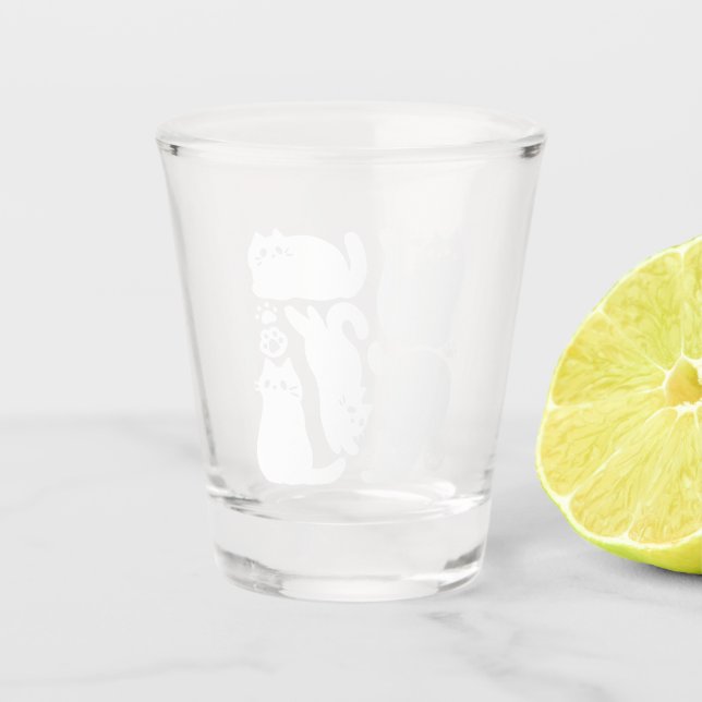 White Kitten Silhouetten - Niedliches Feline Desig Schnapsglas (Vorderseite)