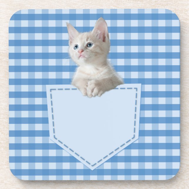 White Kitten Tasche blau lustige Illusion 3D Grafi Getränkeuntersetzer (Vorderseite)