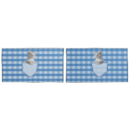 White Kitten Taschenblauer Karo lustige Illusion 3 Kissenbezug