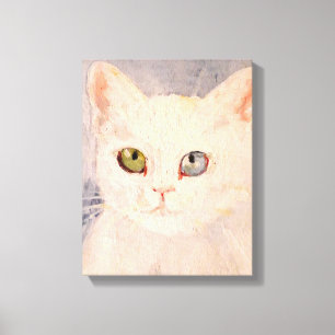 White Kitten with Blue Eye and Green Eye  Canvas P Leinwanddruck