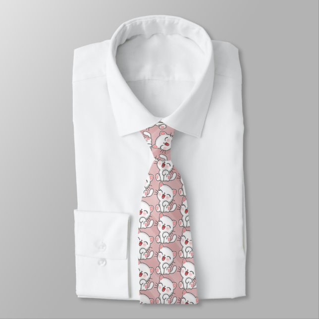 White Kitty Cat Neck Tie Krawatte (Gebunden)