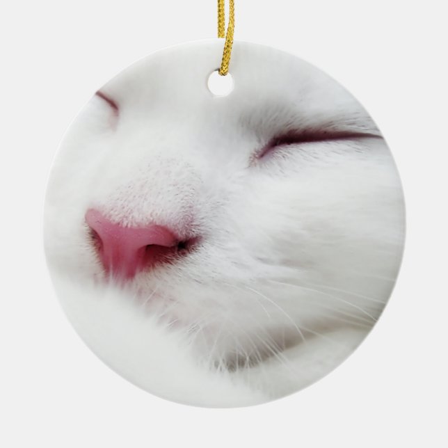 White Kitty Cat Sleeping Face Ornament (Vorne)
