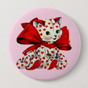 White Kitty Cat Vintag Valentine Art Button