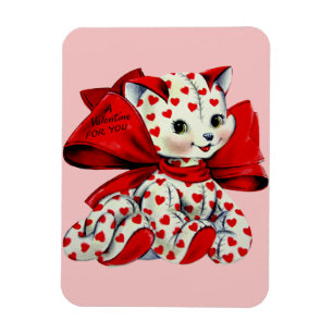 White Kitty Cat Vintag Valentine Art Magnet