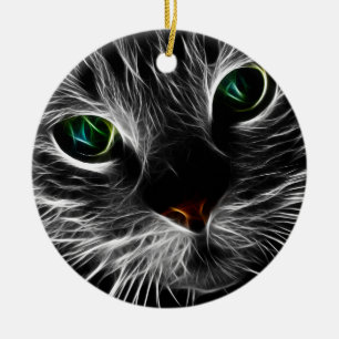 White Kitty Face Abstrakt Fraktal Kitty Keramik Ornament