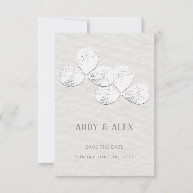 White Kleeblatt Wedding Save the Date Card (Vorderseite)