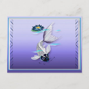White Koi-Blue Lily Postcards Postkarte