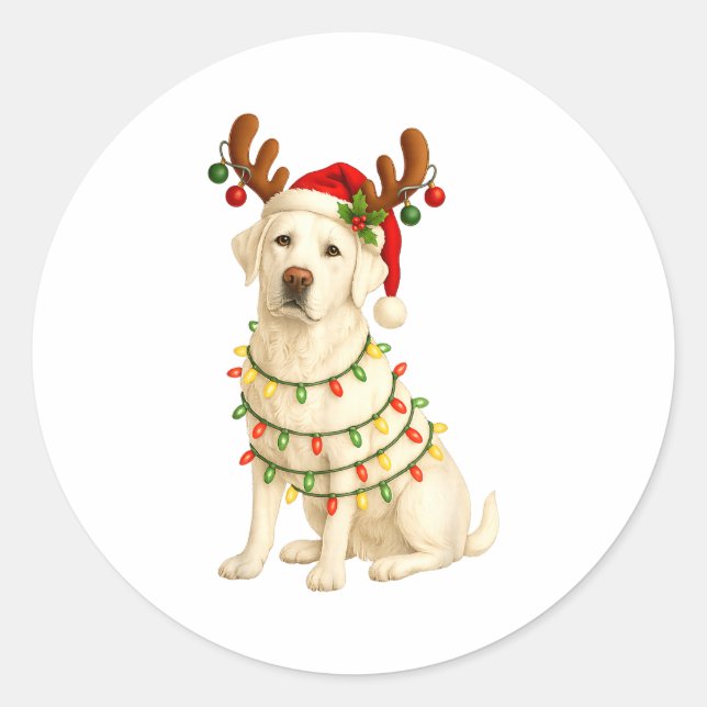 White Lab Christmas Tree Light Pajama Labrador Dog Runder Aufkleber (Vorderseite)
