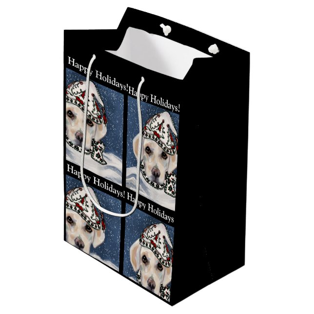 WHITE LABRADOR RETRIEVER MITTLERE GESCHENKTÜTE (Vorderseite Schrägansicht)