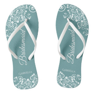 White Lace auf Aquamariner Hochzeit von Brautmädch Flip Flops