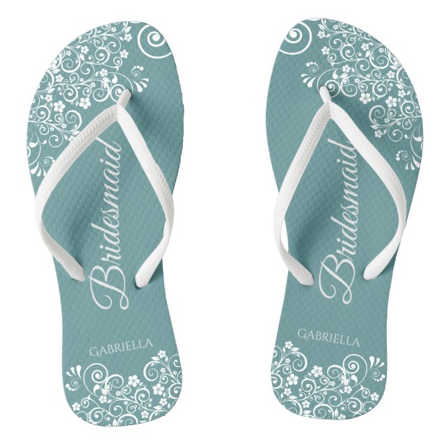 White Lace auf Aquamariner Hochzeit von Brautmädch Flip Flops (Fußbett)