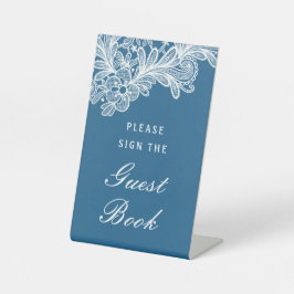 White Lace auf Blue Gast Book Sockelschild