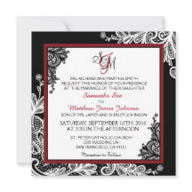 White Lace Black Modern Goth Wedding Einladung