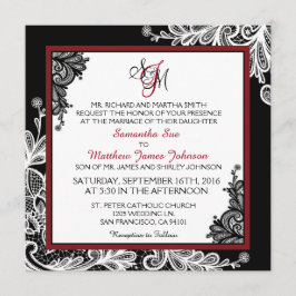 White Lace Black Modern Goth Wedding Einladung