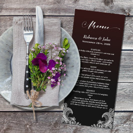 White Lace Black und Burgund Wedding Menu Menükarte