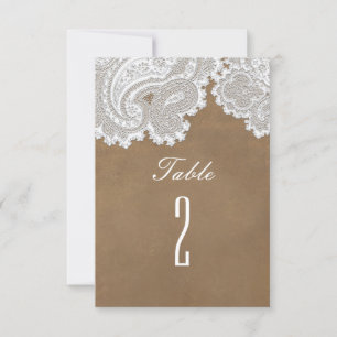 White Lace & Brown Rustic Wedding Tischnummer