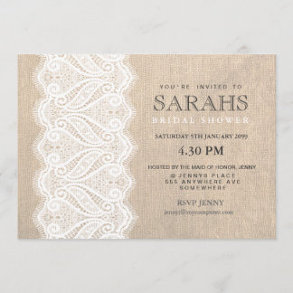 White Lace & Burlap Brautparty Party Einladung