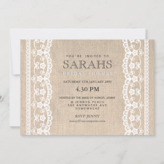 White Lace & Burlap Brautparty Party laden ein Einladung