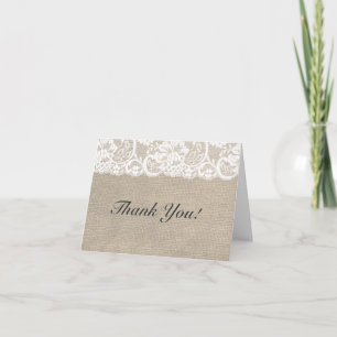 White Lace & Burlap Rustic Wedding Dankeschön Kart Dankeskarte