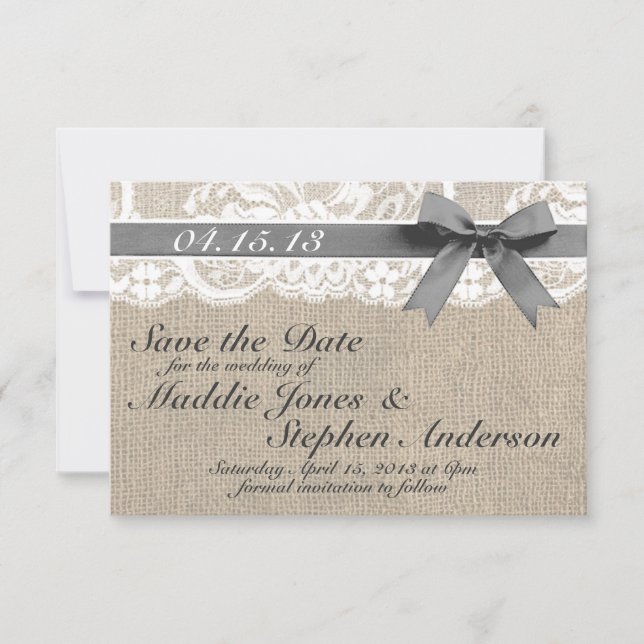 White Lace & Burlap Wedding Save the Date (Vorderseite)