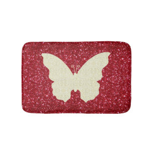 White Lace Butterfly auf rotem Glitzer Bath Mat Badematte