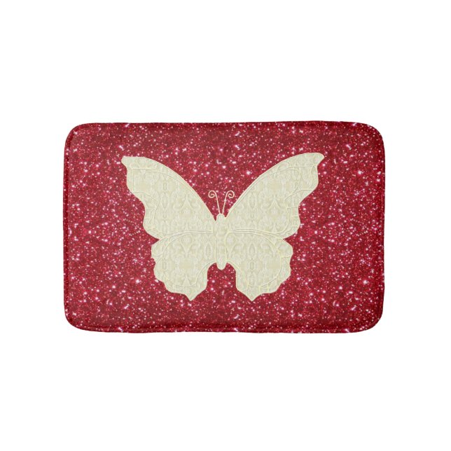 White Lace Butterfly auf rotem Glitzer Bath Mat Badematte (Vorderseite)