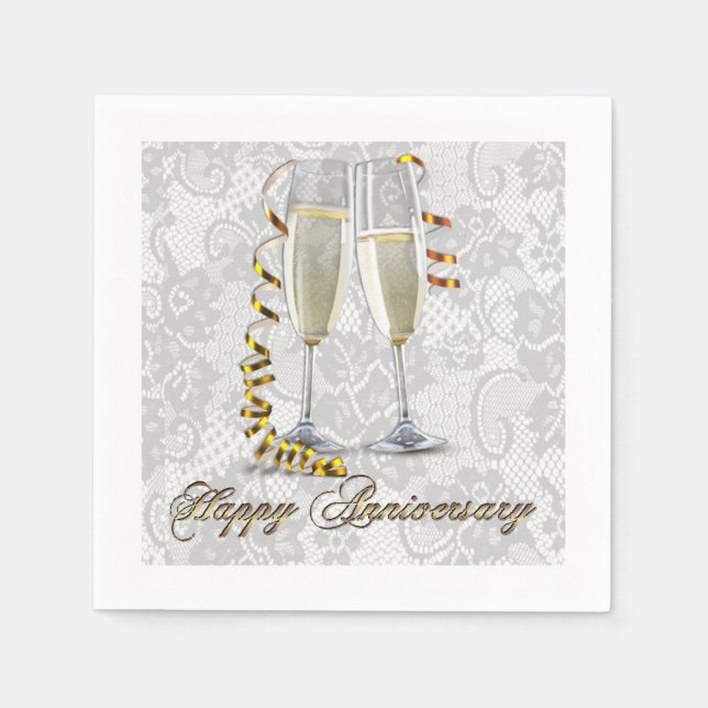 White Lace Champagne Flute Jubiläum Napkins Serviette (Vorderseite)