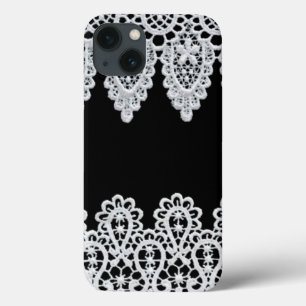 White lace forms a delicate border against black Case-Mate iPhone hülle