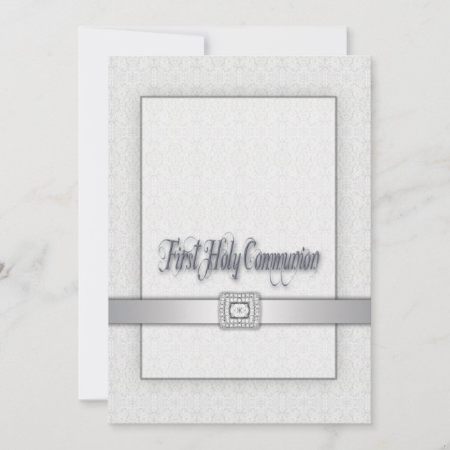 White Lace Girls First Communion Einladung (Vorderseite)