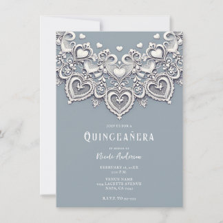 White Lace Hört Romantischer Charm Quinceañera Par Einladung