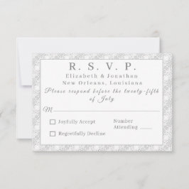 White Lace Katholische Mit Monogramm Antwortkarte RSVP Karte