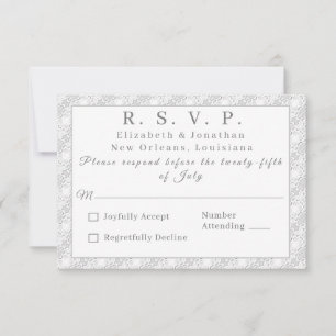 White Lace Katholische Mit Monogramm Antwortkarte RSVP Karte