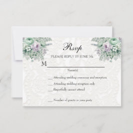 White Lace MInt Green Lavender Floral UAWG RSVP Karte