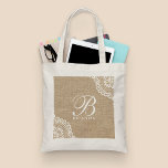 White Lace Monogram Burlap Elegant Tote Bag Tragetasche<br><div class="desc">Girly-Girl-Graphics at Zazzle: White Lace Monogram Burlap Elegant Tote Bag - Elegant Trendy Chic Stylish White Lace Burlap-Look Pattern Customizable Popular Modern Teen Girls and Women's Fun Fashion Style to Personalize with Your Name and Simple Classic Monogram Initial Typography Lettering makes a Unique Christmas, Birthday, Graduation, Wedding (for Bridesmaids or...</div>