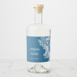 White Lace on Blue Wedding Alkoholflaschenetikett
