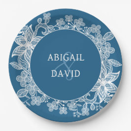 White Lace on Blue Wedding Pappteller