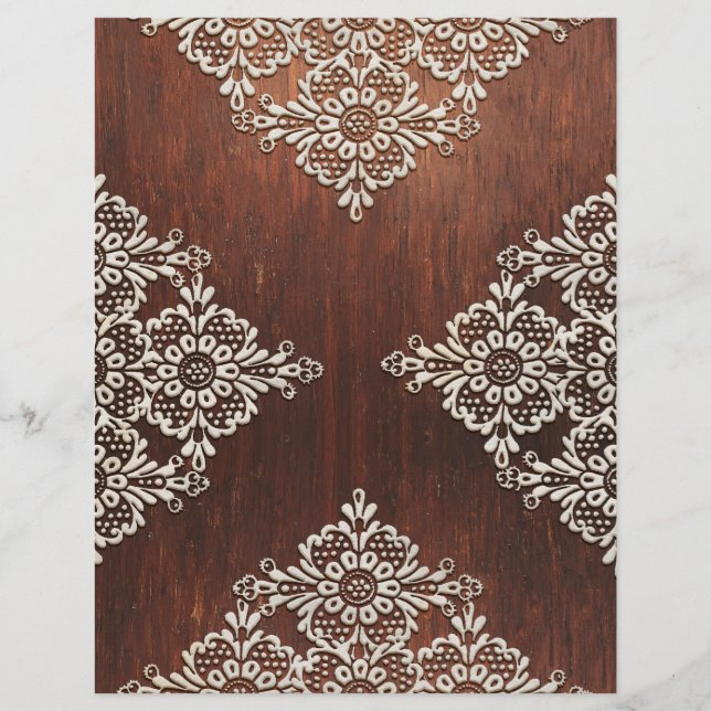 White Lace on Dark Grainy Wood Scrapbook Paper (Vorderseite)
