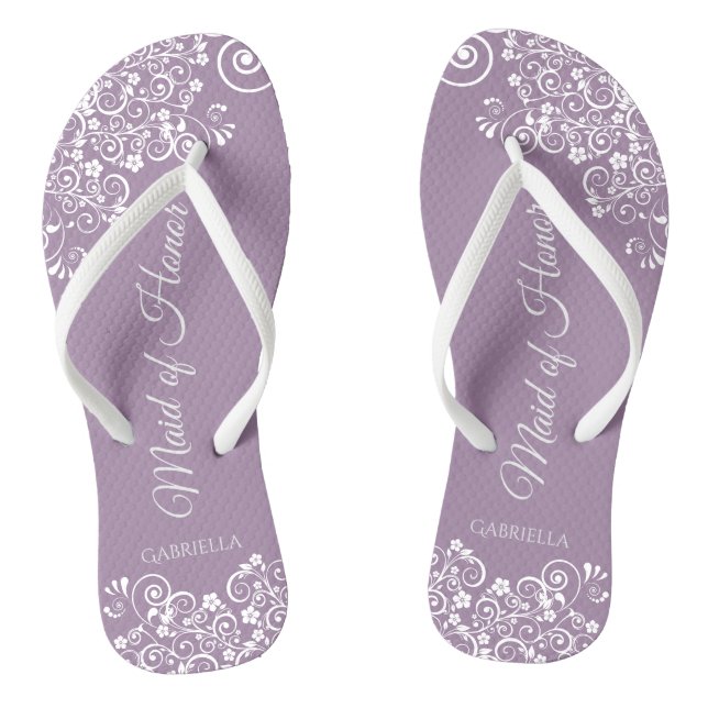 White Lace on Dusty Lila Trauzeugin Wedding Flip Flops (Fußbett)