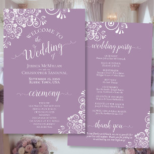 White Lace on Lavender Budget Wedding Programm