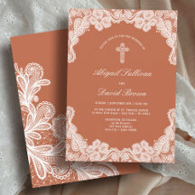 White Lace on Terracotta Religious Wedding