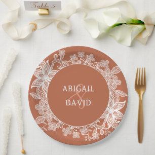 White Lace on Terracotta Wedding Pappteller