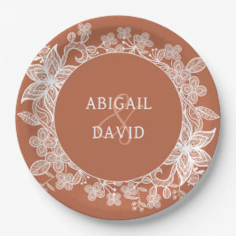White Lace on Terracotta Wedding Pappteller