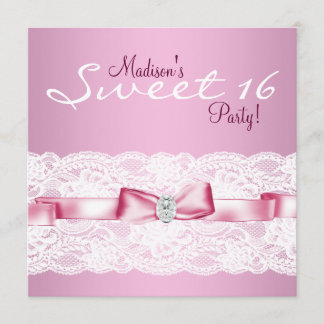 White Lace Pink 16 . Geburtstag Geburtstagsparty Einladung