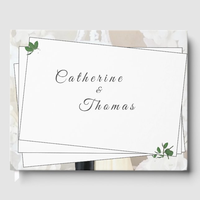 White Lace & Rose Blätter Gästebuch (Vorderseite)