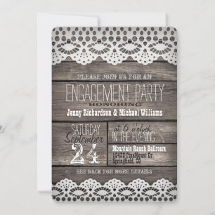 White Lace & Rustic Wood Engagement Party Einladung