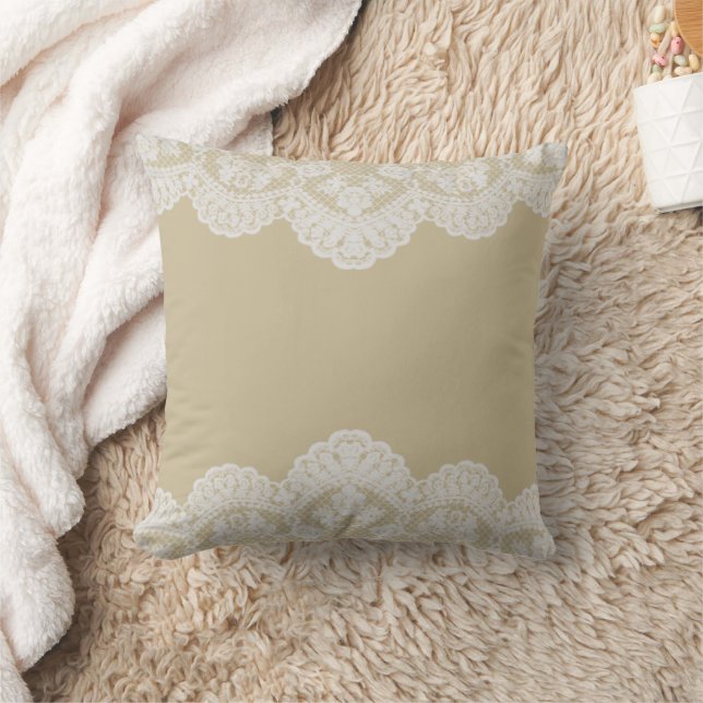 White Lace Sand Beige Kissen (Decke)